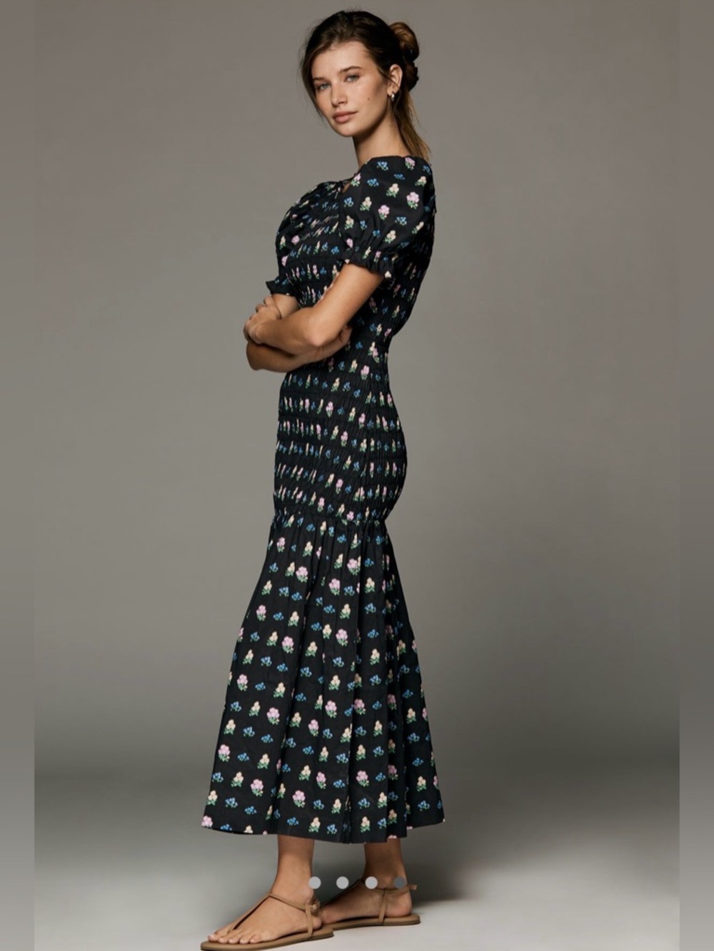 NWT Anthropologie Lisa Says Gah Soho Puff-Sleeve Midi Dress Noir Garden Floral S - Picture 4 of 4